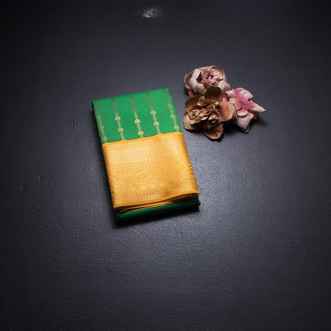 Art Silk Parrot Green Zari Worked Saree 03
