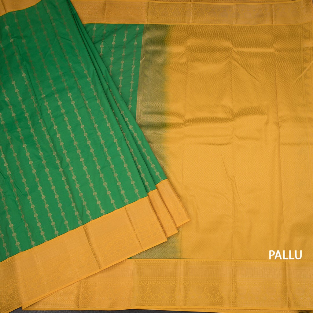 Art Silk Parrot Green Zari Worked Saree 03
