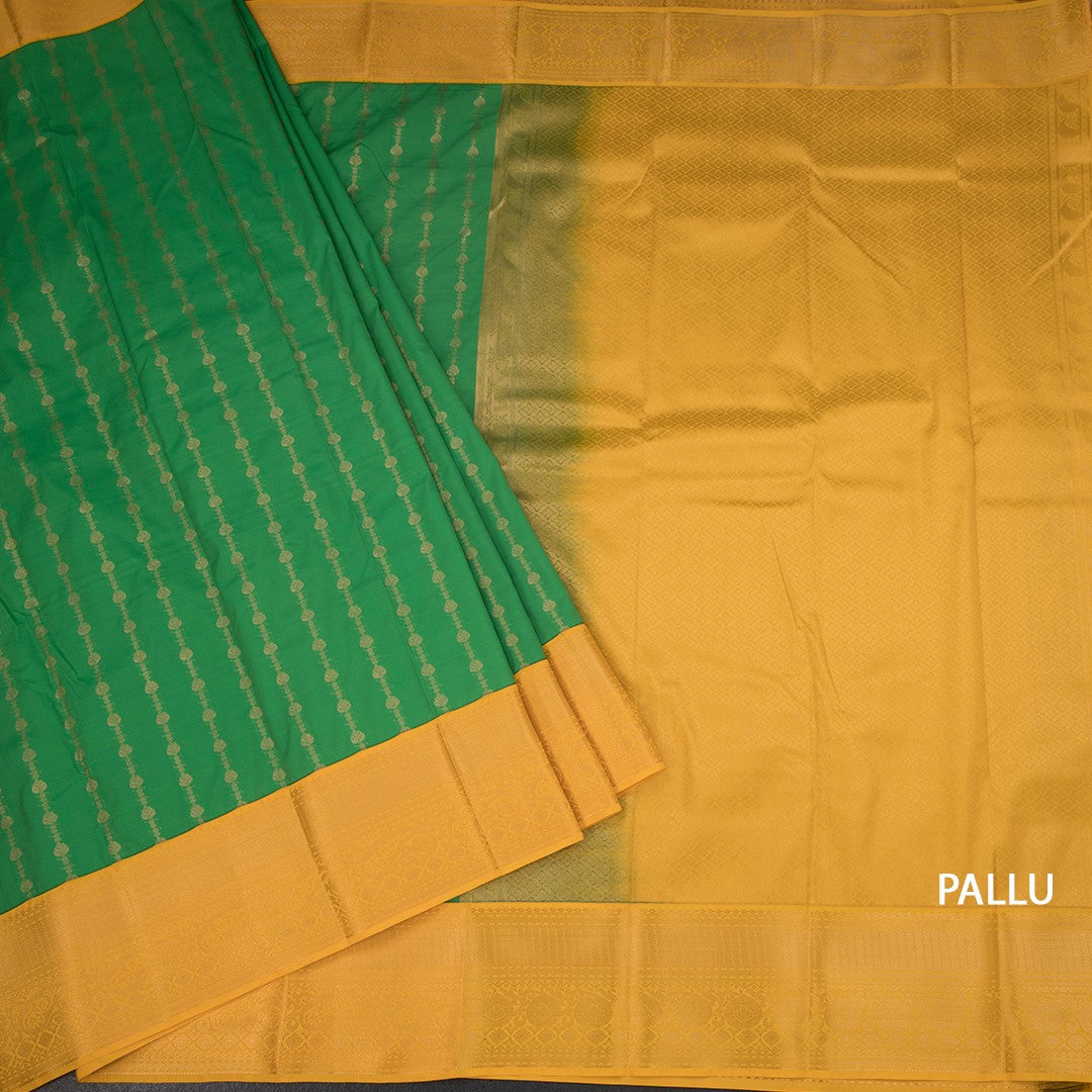 Art Silk Parrot Green Zari Worked Saree 03