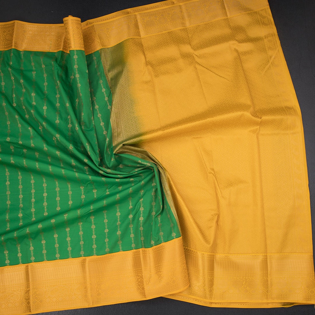 Art Silk Parrot Green Zari Worked Saree 03