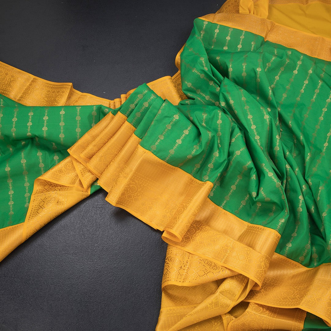 Art Silk Parrot Green Zari Worked Saree 03