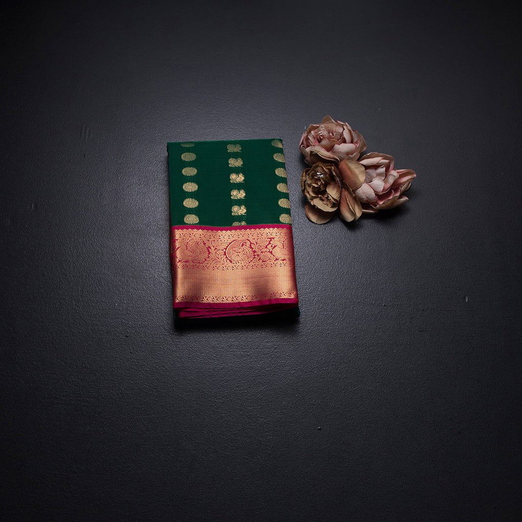 Art Silk Bottle Green Zari Worked Saree 02