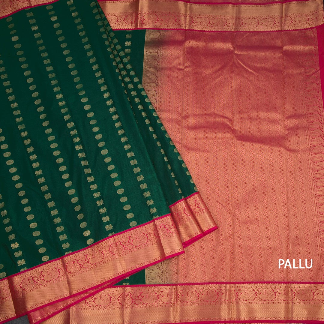 Art Silk Bottle Green Zari Worked Saree 02