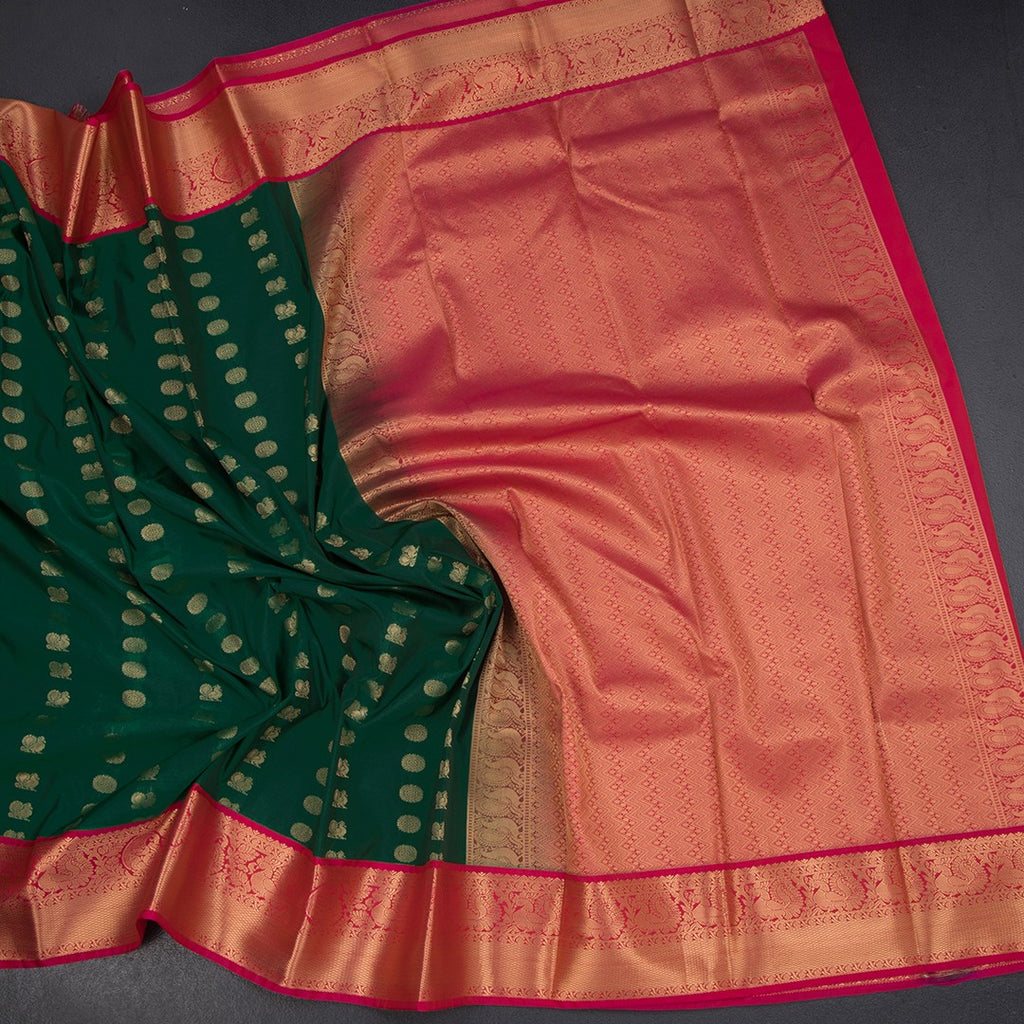 Art Silk Bottle Green Zari Worked Saree 02