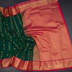 Art Silk Bottle Green Zari Worked Saree 02
