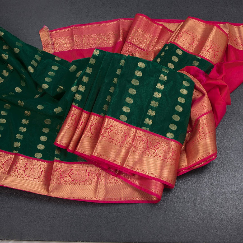 Art Silk Bottle Green Zari Worked Saree 02
