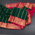 Art Silk Bottle Green Zari Worked Saree 02