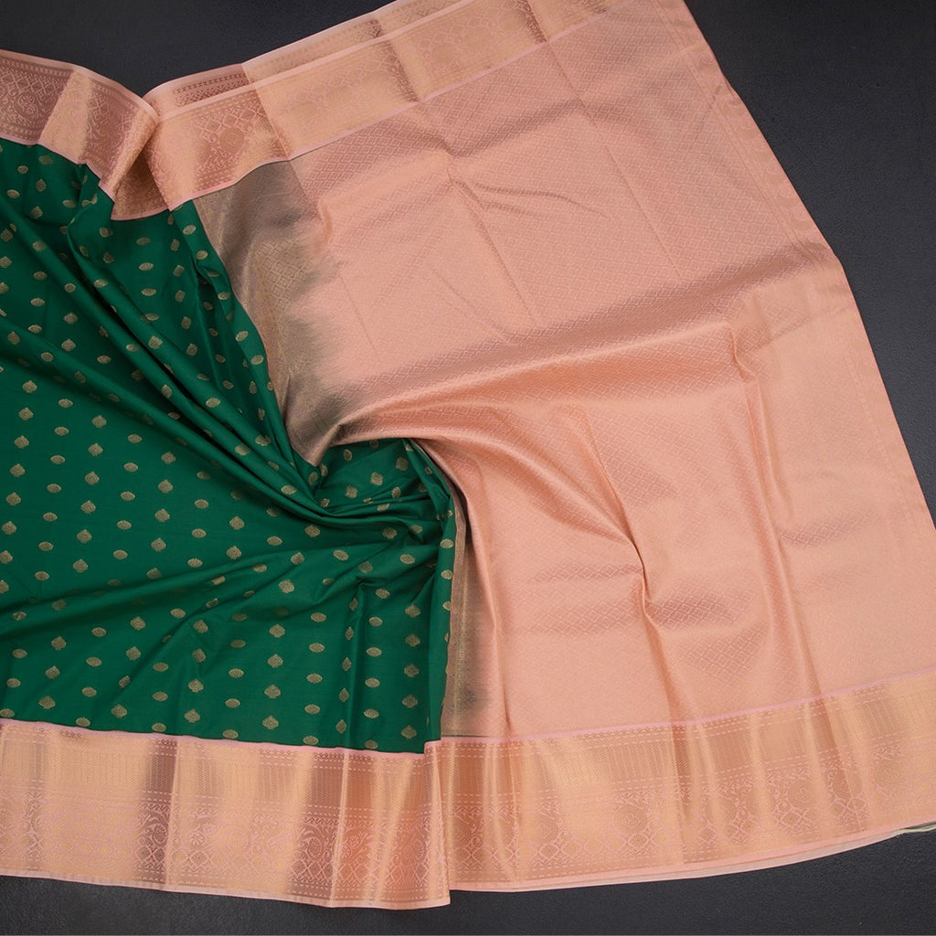 Art Silk Dark Green Zari Worked Saree 02