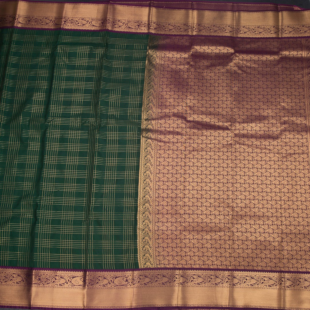 Art Silk Dark Green Zari Checked Saree