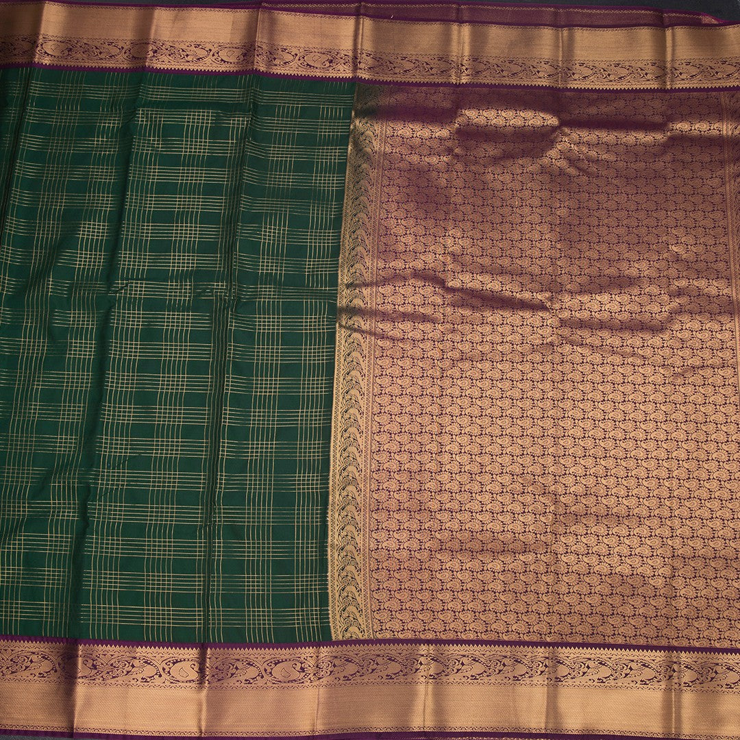 Art Silk Dark Green Zari Checked Saree