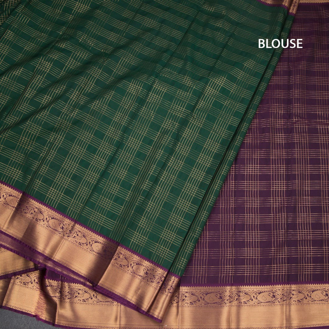 Art Silk Dark Green Zari Checked Saree