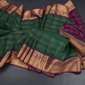 Art Silk Dark Green Zari Checked Saree