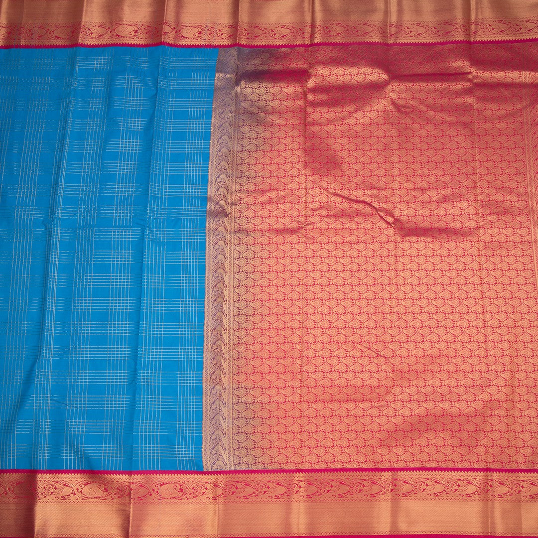 Art Silk Blue Zari Checked Saree
