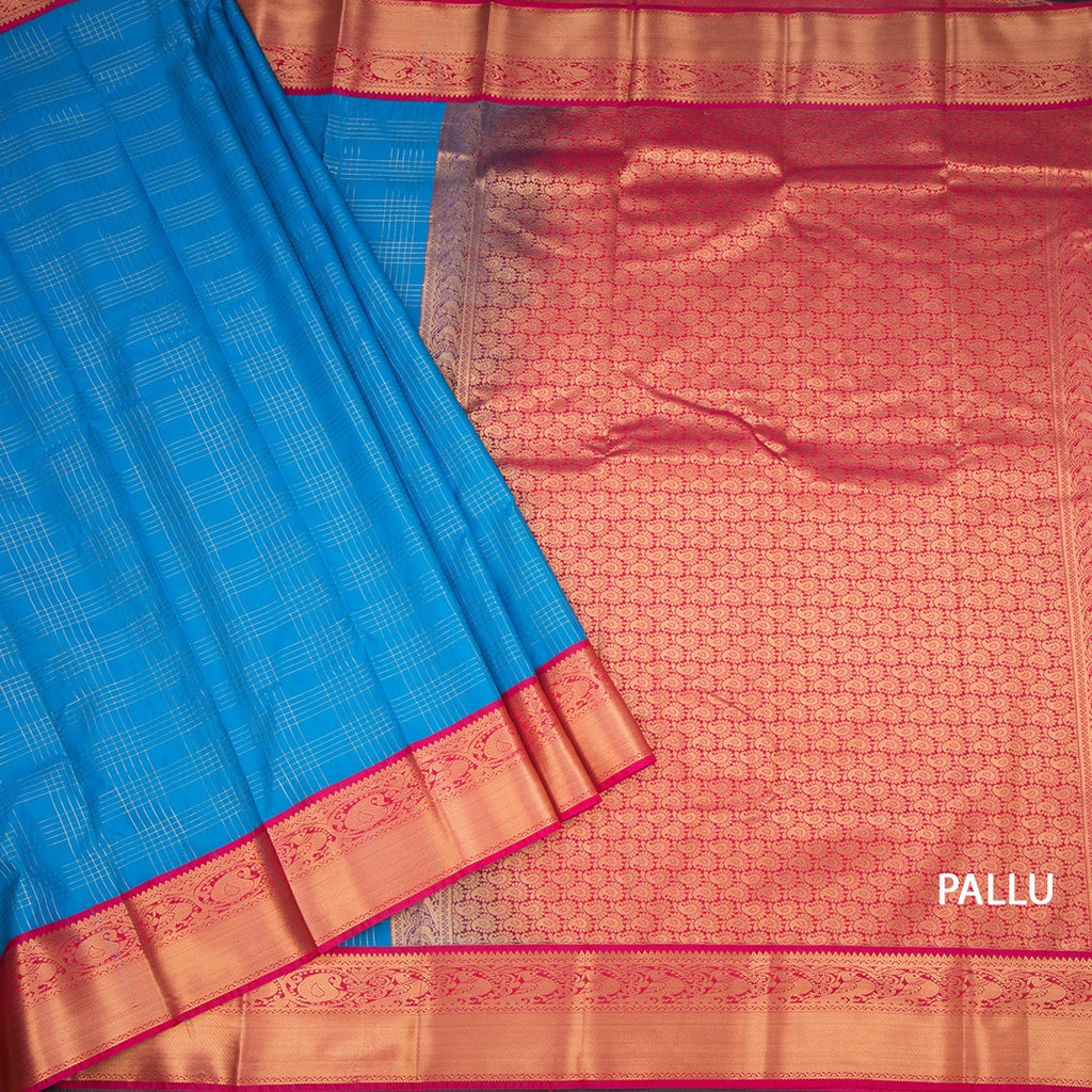 Art Silk Blue Zari Checked Saree