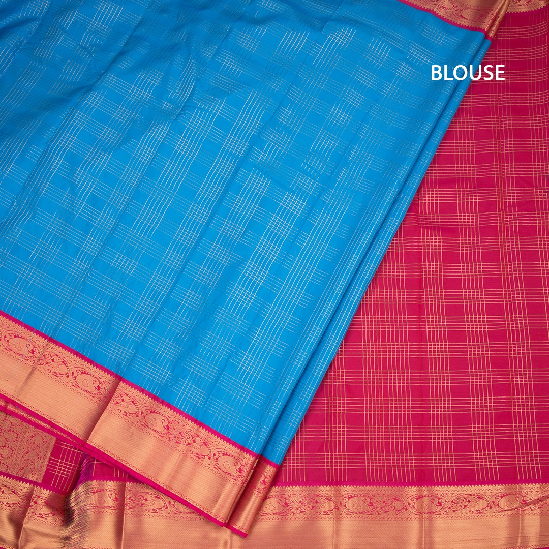 Art Silk Blue Zari Checked Saree