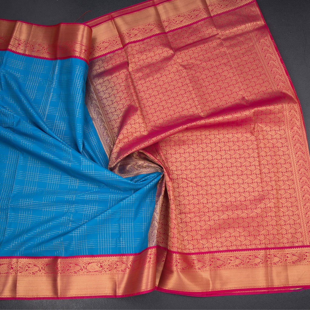 Art Silk Blue Zari Checked Saree