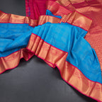 Art Silk Blue Zari Checked Saree