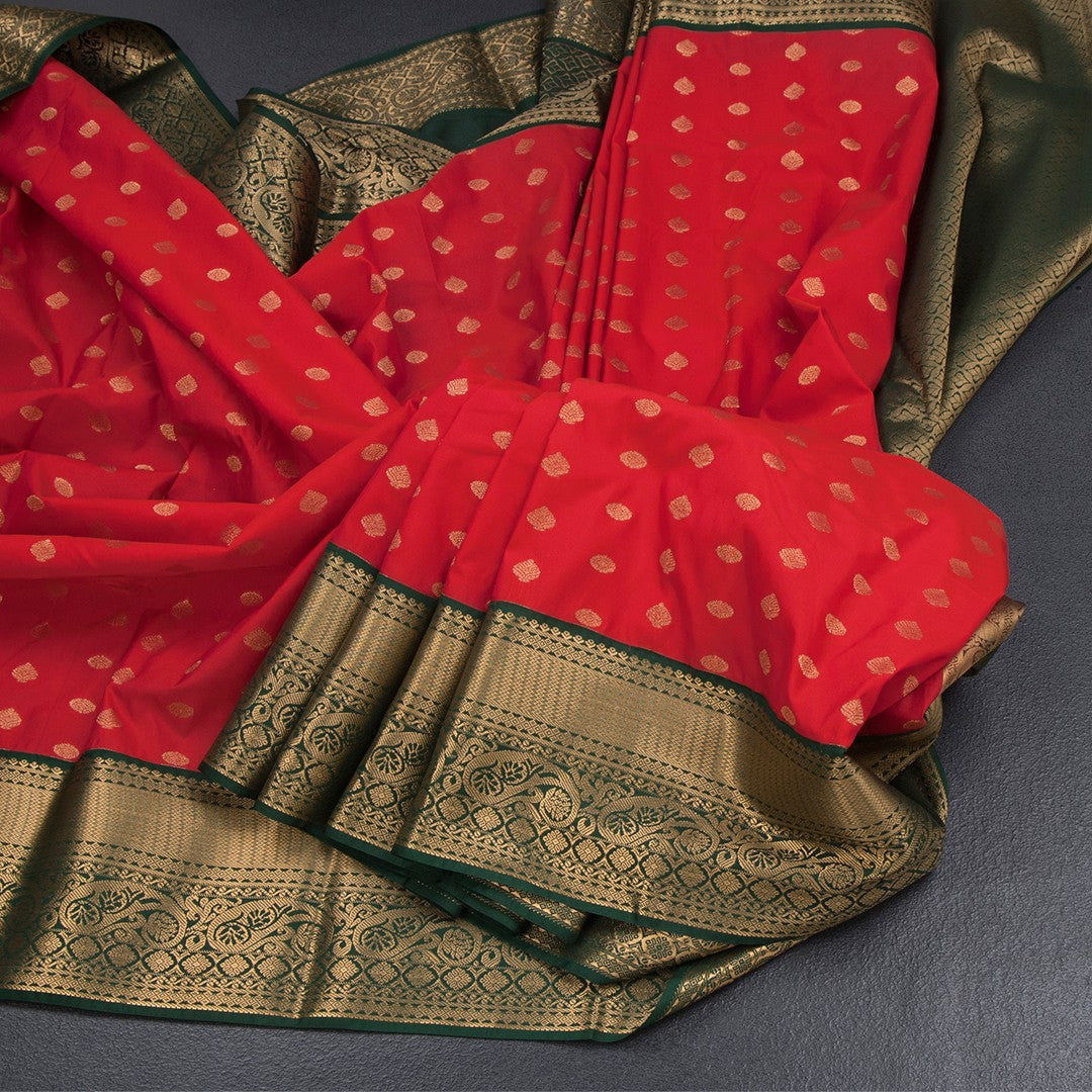 Art Silk Red Zari Worked Saree 03