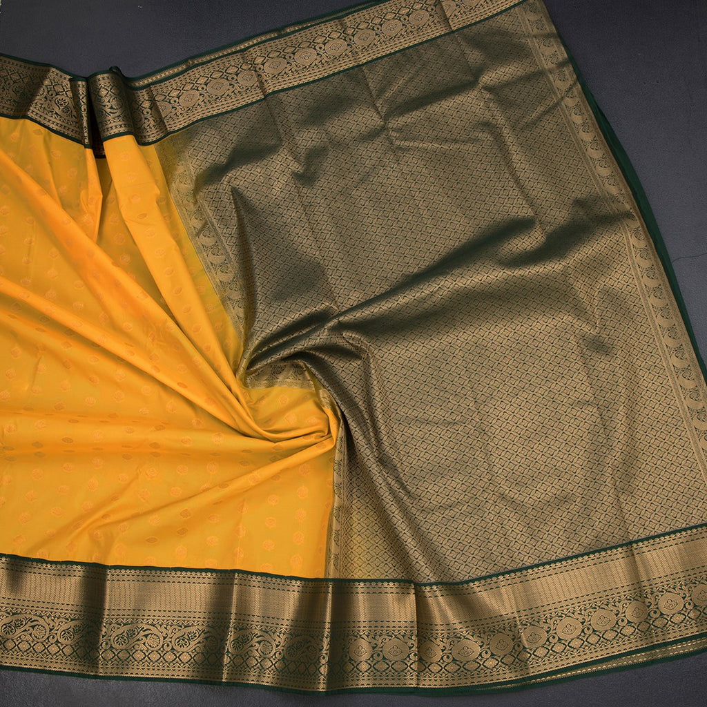 Art Silk Mango Yellow Zari Worked Saree 05