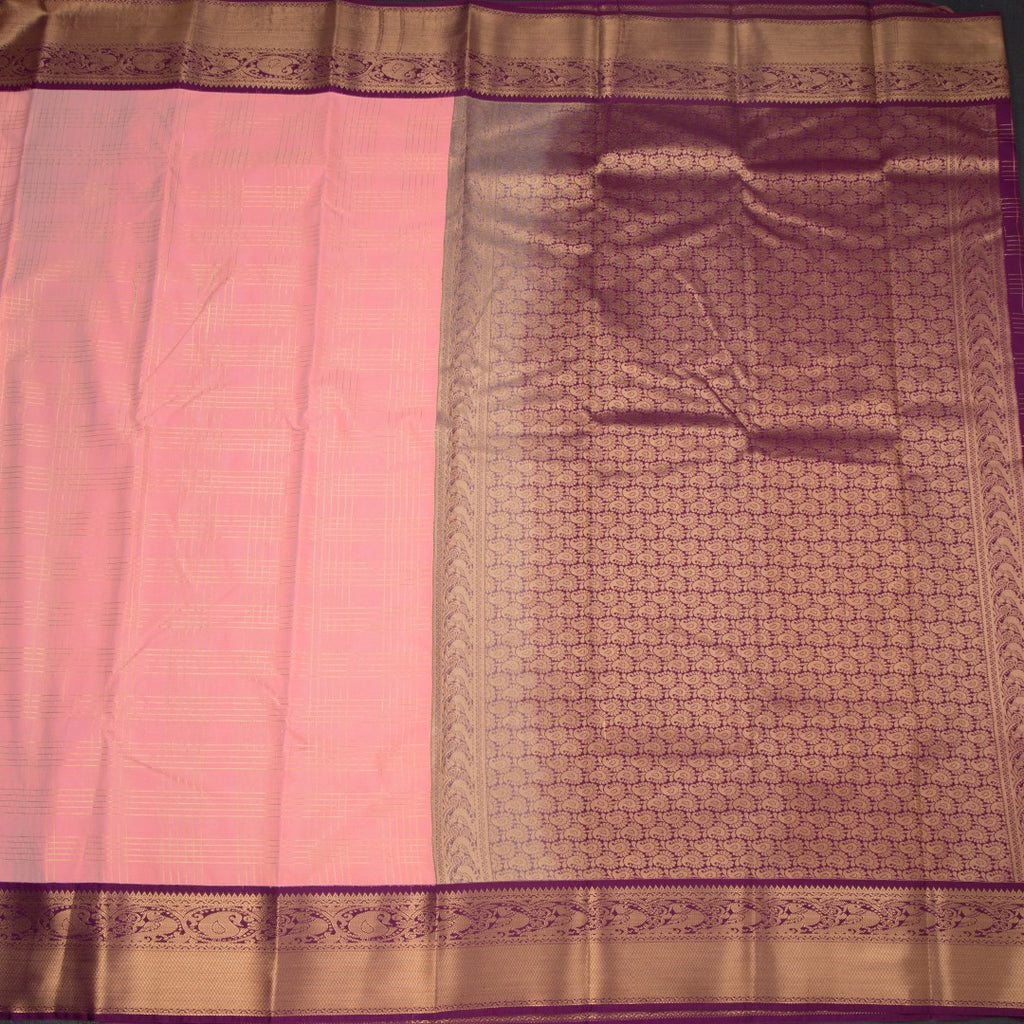 Art Silk Peach Zari Checked Saree