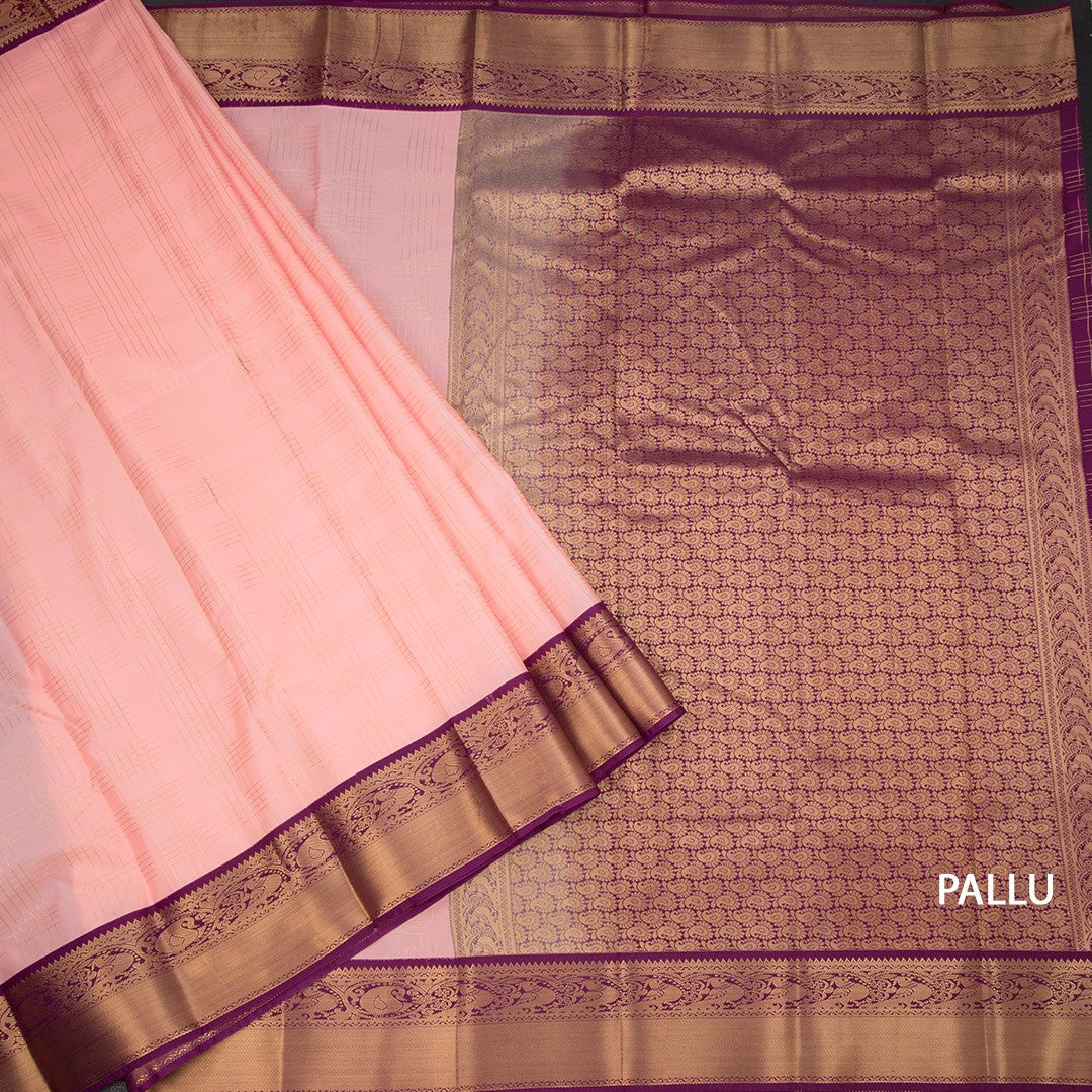Art Silk Peach Zari Checked Saree