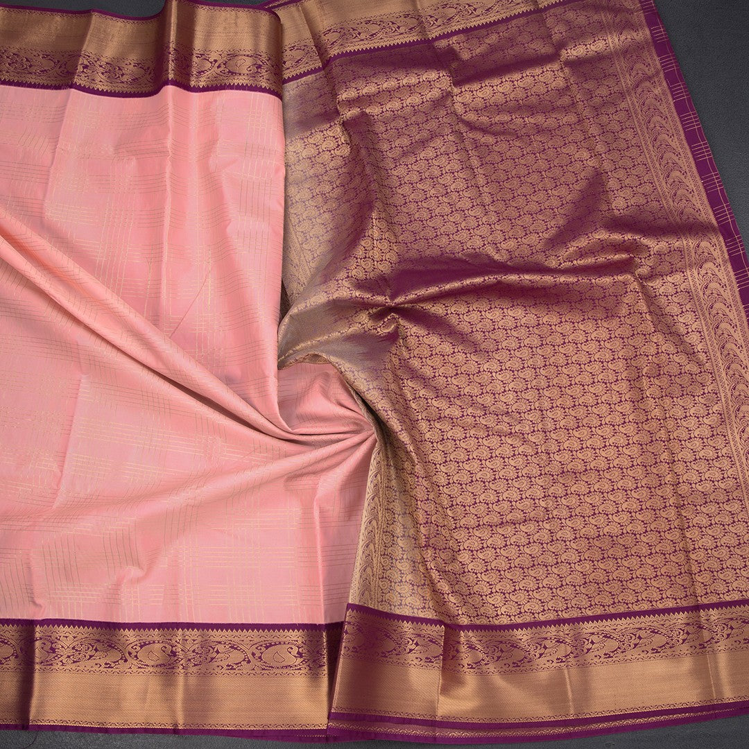 Art Silk Peach Zari Checked Saree