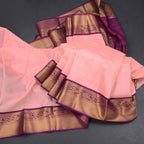 Art Silk Peach Zari Checked Saree