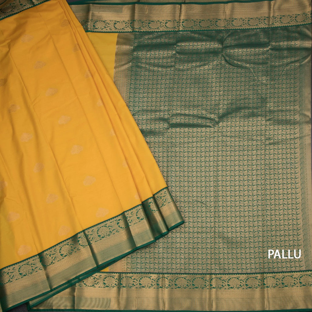 Art Silk Mango Yellow Zari Worked Saree 06