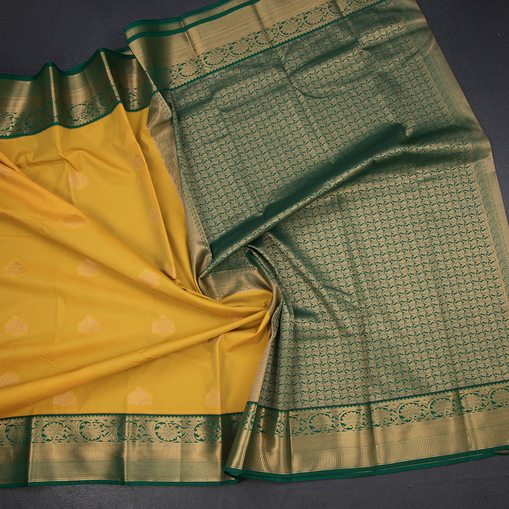 Art Silk Mango Yellow Zari Worked Saree 06