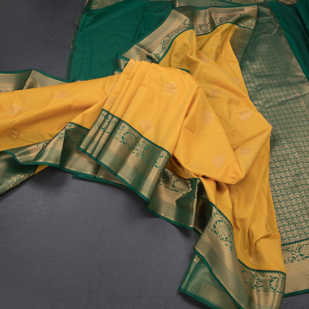 Art Silk Mango Yellow Zari Worked Saree 06