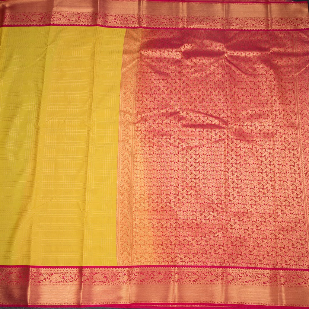 Art Silk Yellow Zari Checked Saree