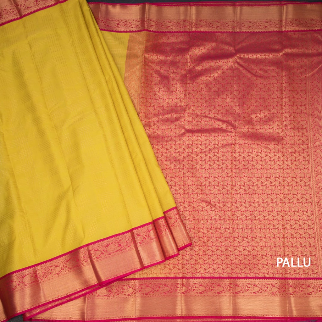 Art Silk Yellow Zari Checked Saree