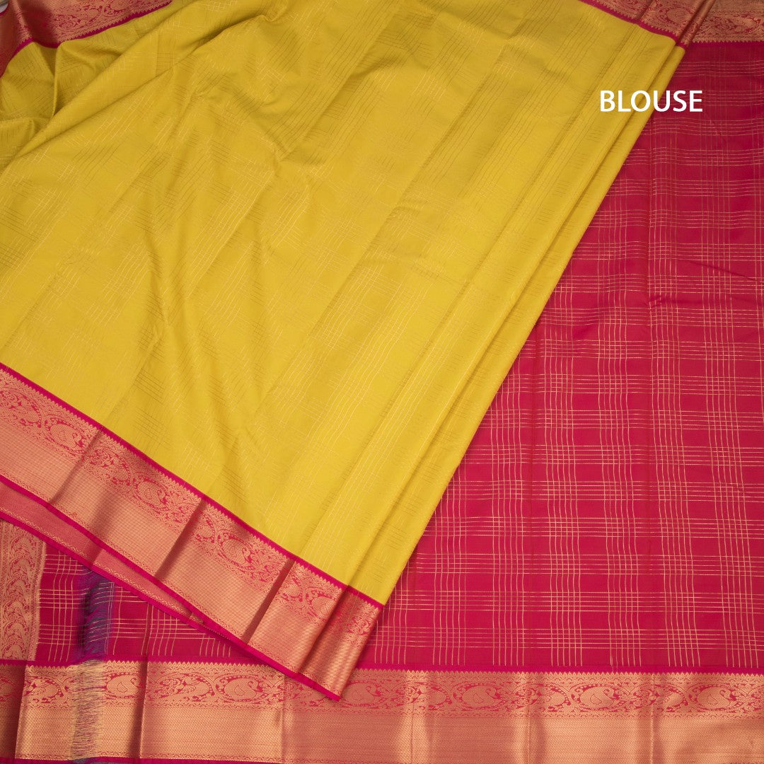 Art Silk Yellow Zari Checked Saree