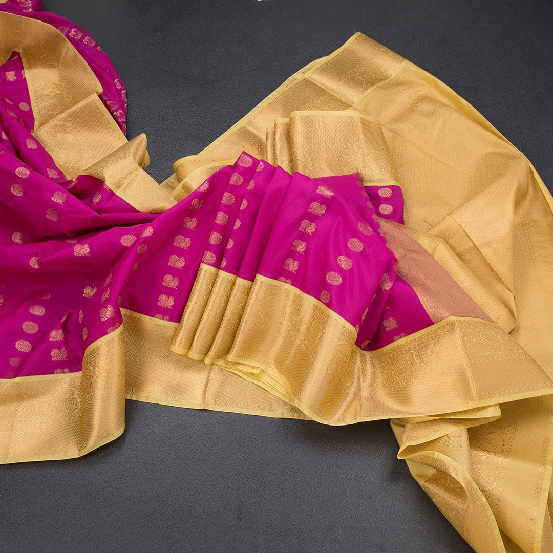 Art Silk Magenta Pink Zari Worked Saree 02
