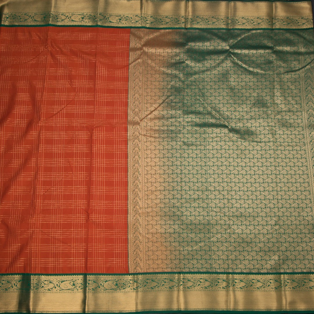 Art Silk Rust Orange Zari Checked Saree