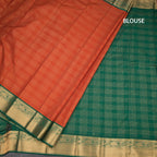 Art Silk Rust Orange Zari Checked Saree