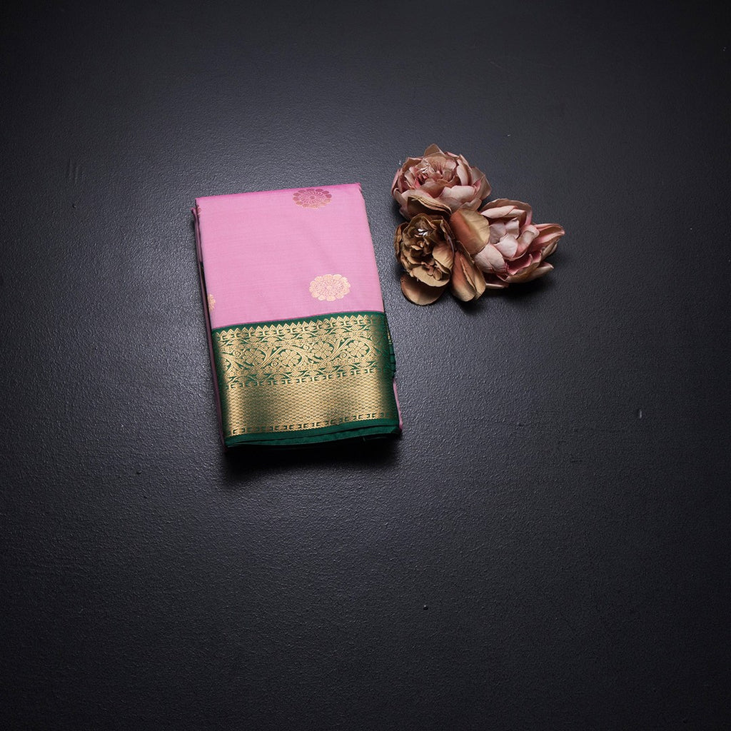 Art Silk Rose Pink Zari Worked Saree 04