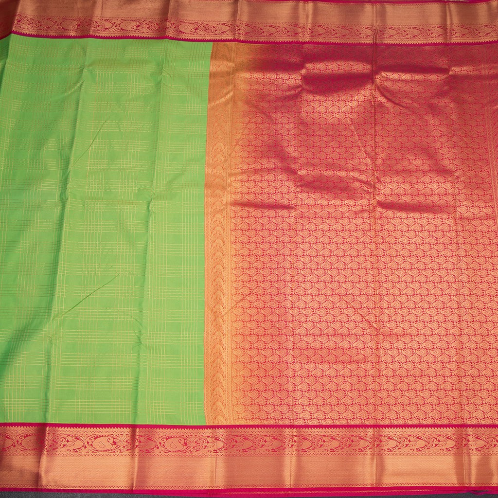 Art Silk Parrot Green Zari Checked Saree
