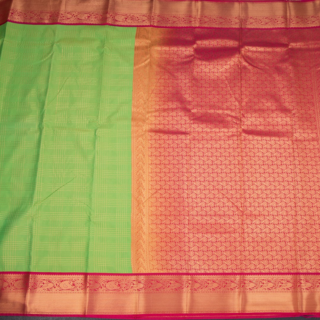 Art Silk Parrot Green Zari Checked Saree