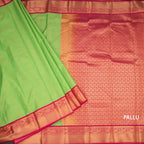 Art Silk Parrot Green Zari Checked Saree