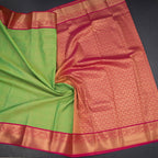 Art Silk Parrot Green Zari Checked Saree