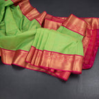 Art Silk Parrot Green Zari Checked Saree