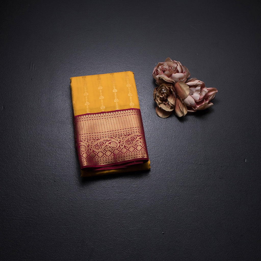 Art Silk Mango Yellow Zari Worked Saree 07