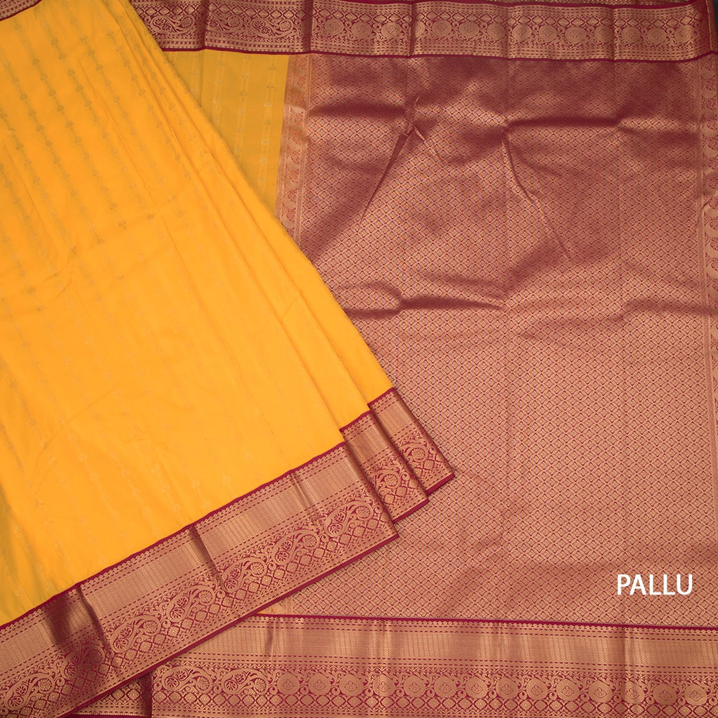 Art Silk Mango Yellow Zari Worked Saree 07