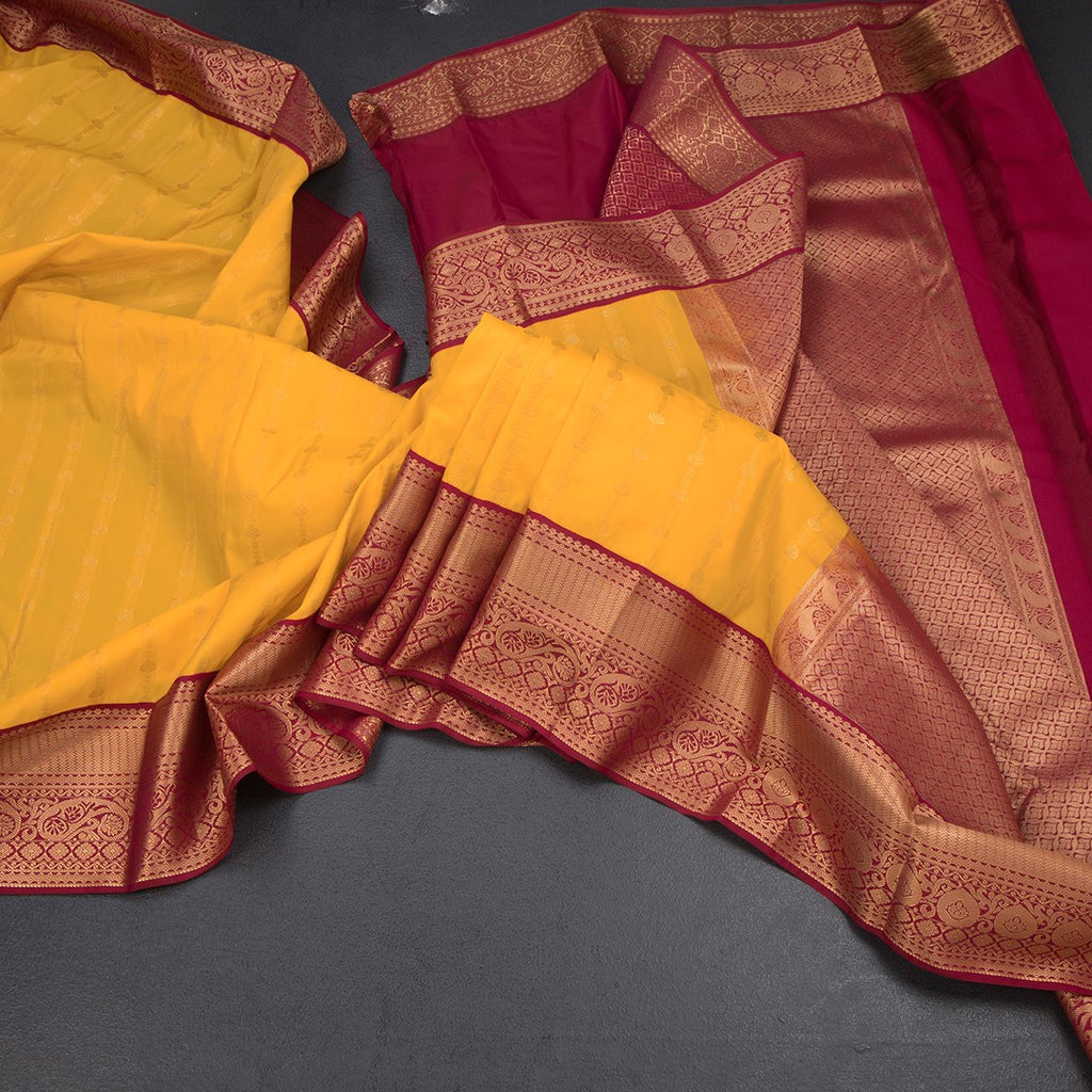 Art Silk Mango Yellow Zari Worked Saree 07