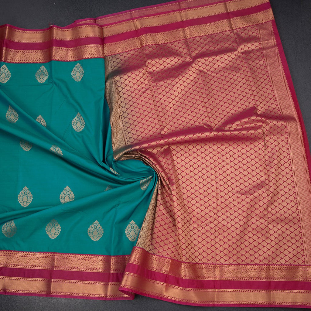 Art Silk Peacock Green Zari Worked Saree 07