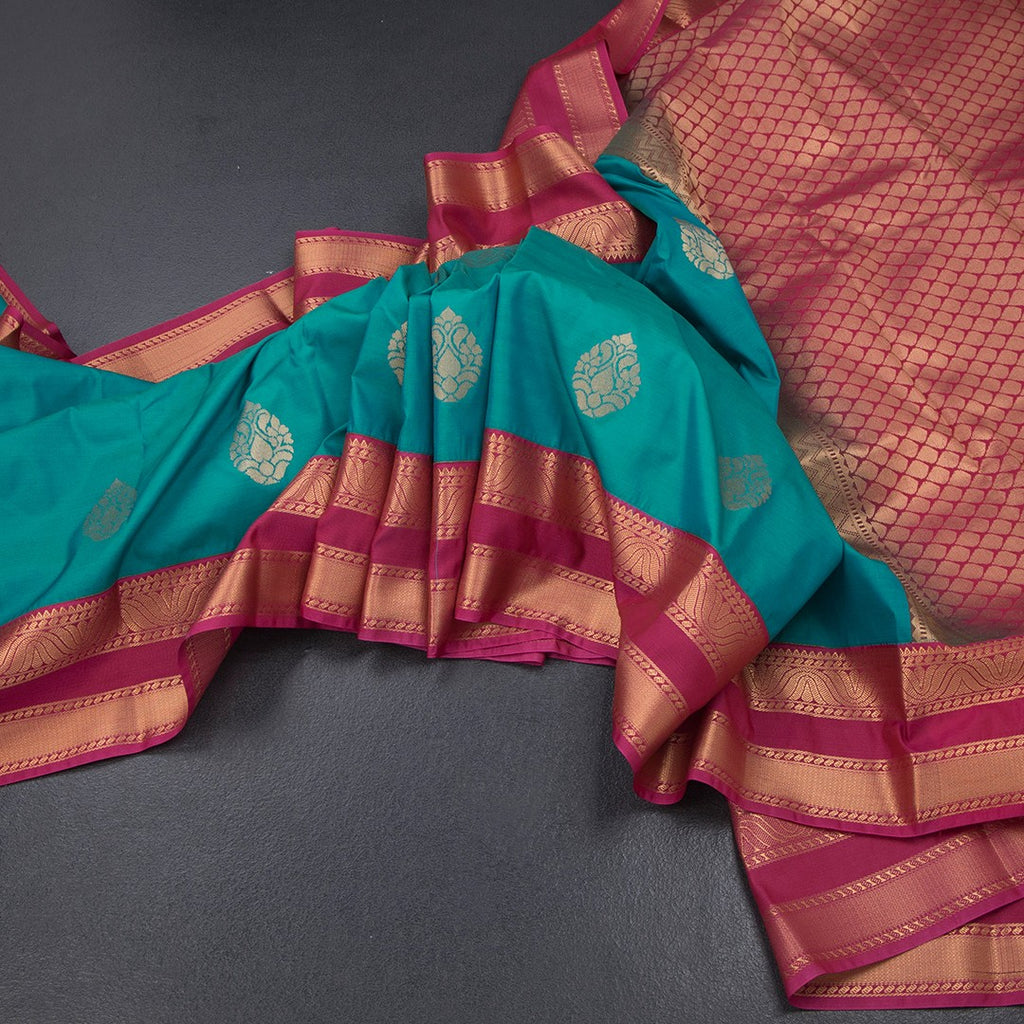 Art Silk Peacock Green Zari Worked Saree 07