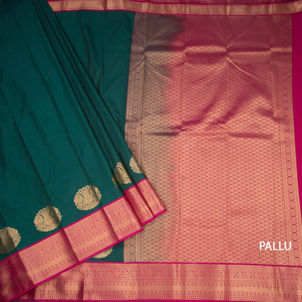 Art Silk Dark Green Zari Worked Saree 06