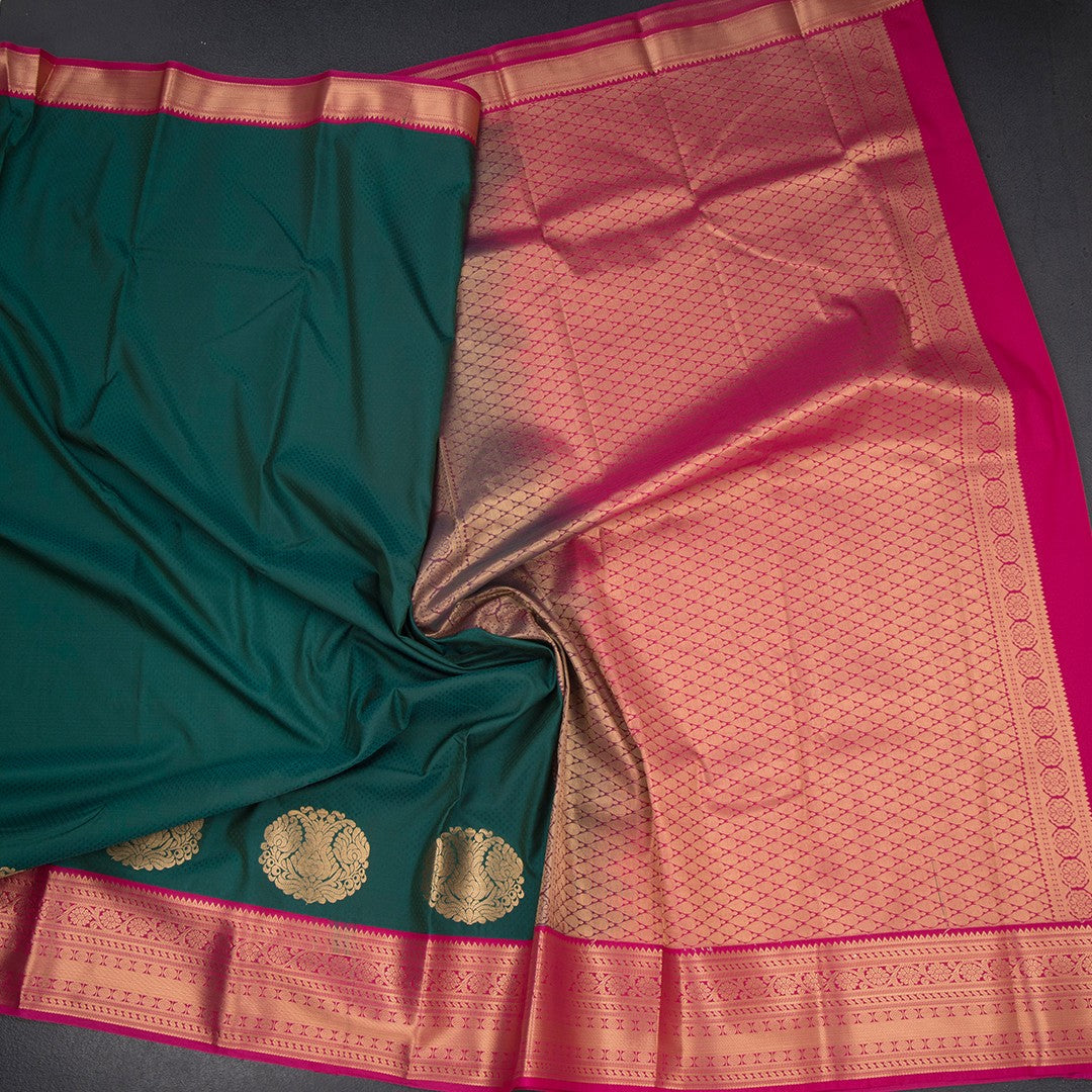 Art Silk Dark Green Zari Worked Saree 06