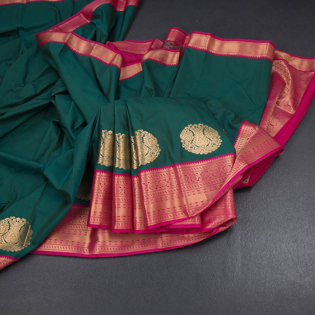 Art Silk Dark Green Zari Worked Saree 06